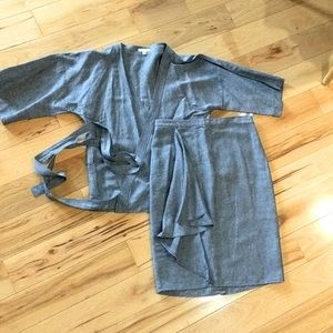 Halston denim chambray kimono pencil skirt suit